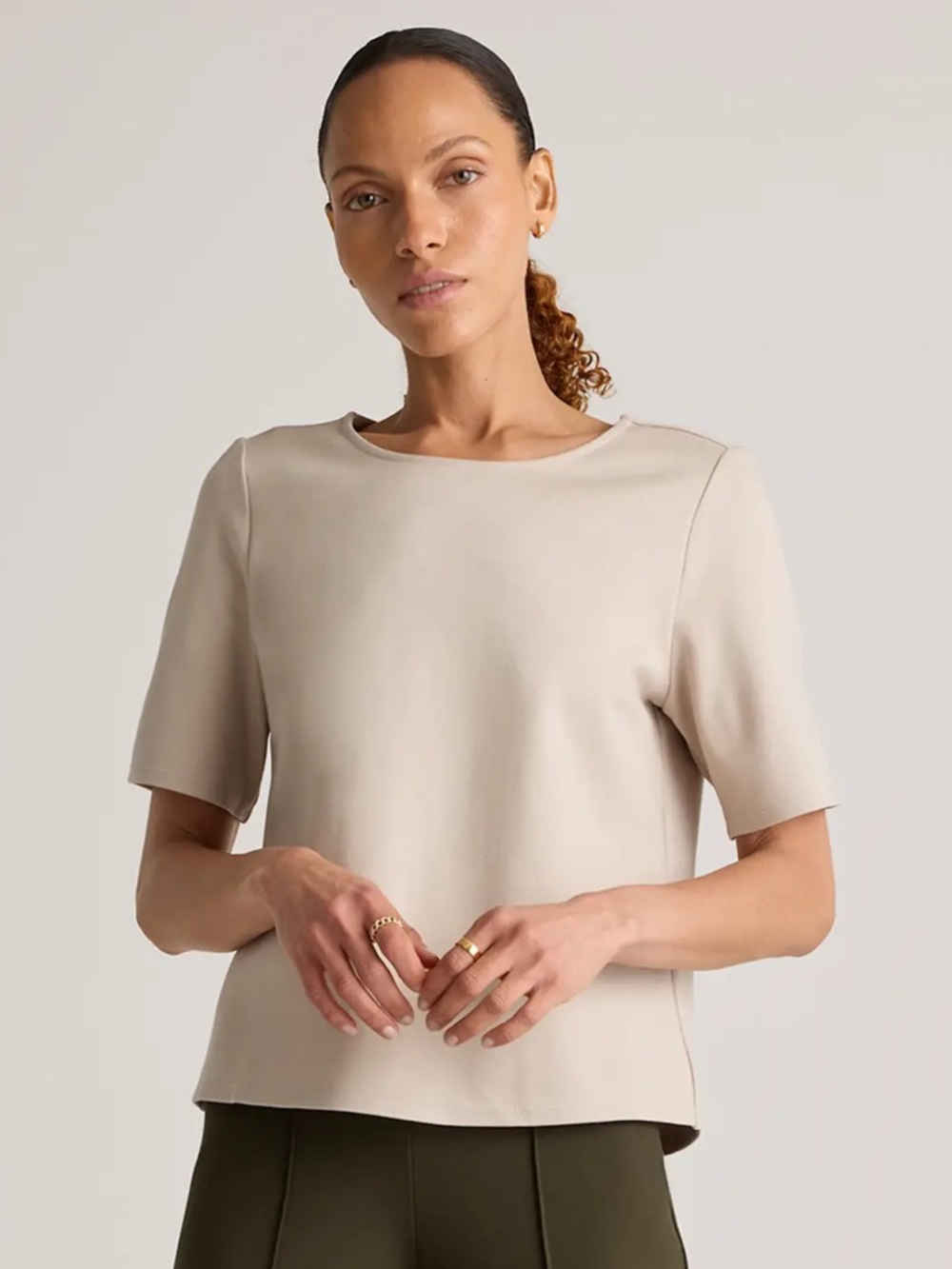 Quince Ponte Boxy Cropped Top L Ecru Stretch Minimalist Workwear
